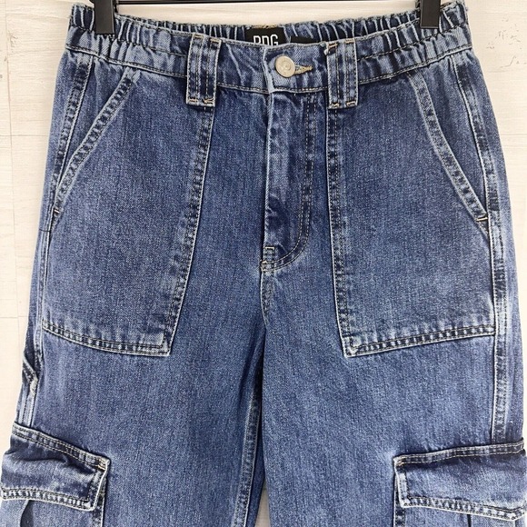 BDG Urban Outfitters Cargo Skate Jeans Women Sz 27 Blue Elastic Waist Wide Leg - Picture 3 of 16